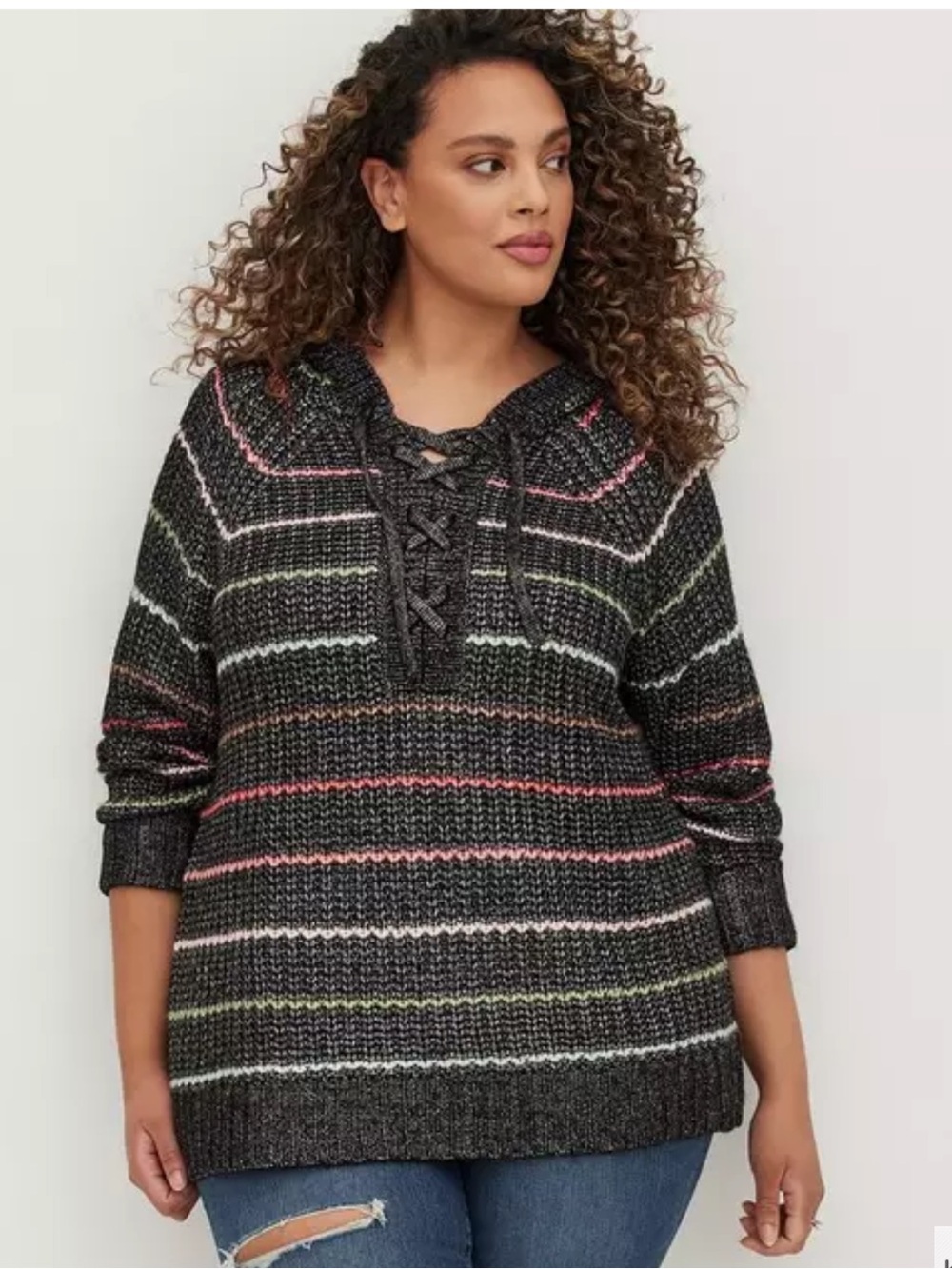 Torrid pullover lace up hooded raglan sweater